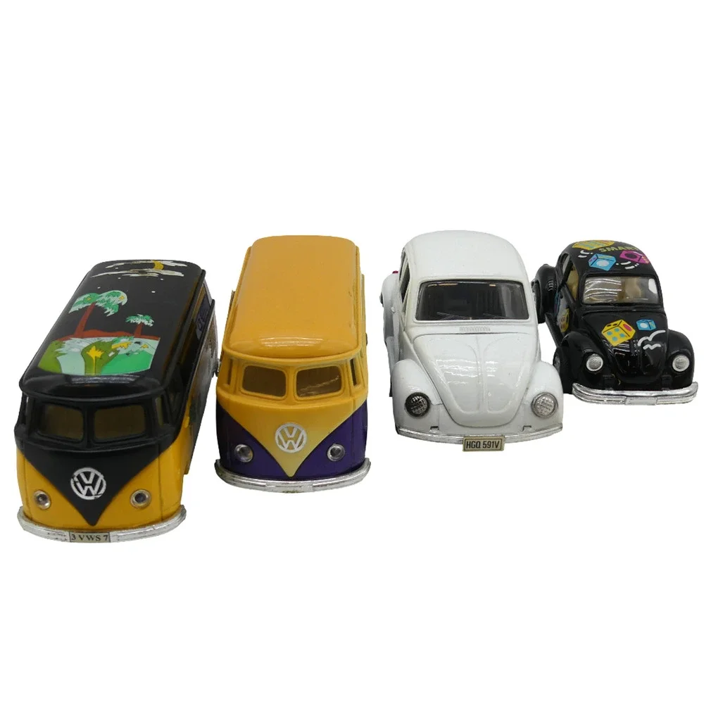 Lot of 4 Vintage VW Volkswagen Beetle Bus Toy Cars Diecast Plastic Collectibles